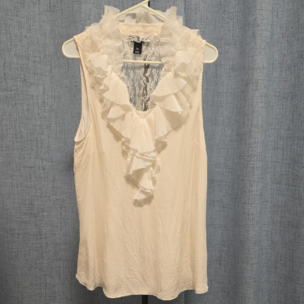 White House Black Market Cream Ruffled Blouse‎